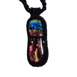 NWT Handcrafted Fire and Ice Dicro Glass Beaded Pendant